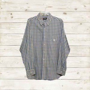 Chaps mens shirt Size L long sleeve blue plaid button up